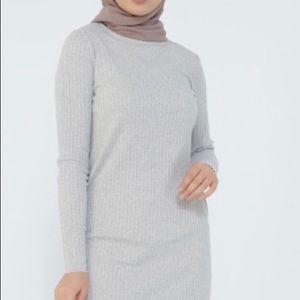 Ribbed long sleeve maxi dress grey